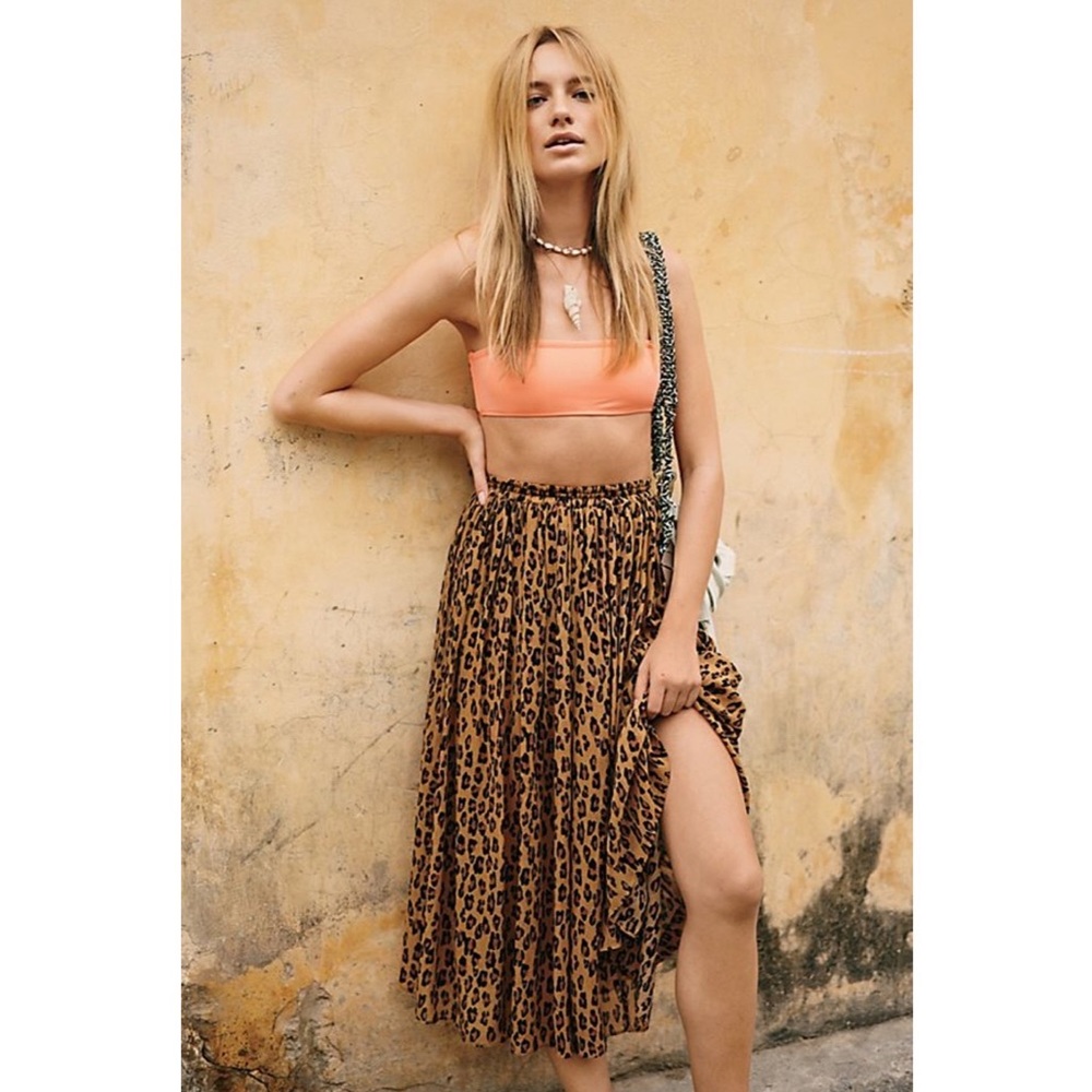 Free People Lydia Leopard Print Woven Maxi Skirt